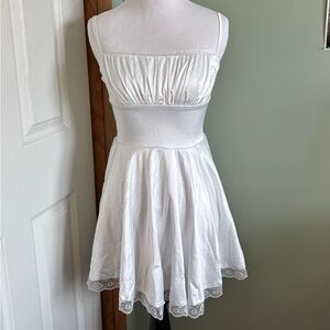 White Adjustable Strap Corset Dress with Lace Trim